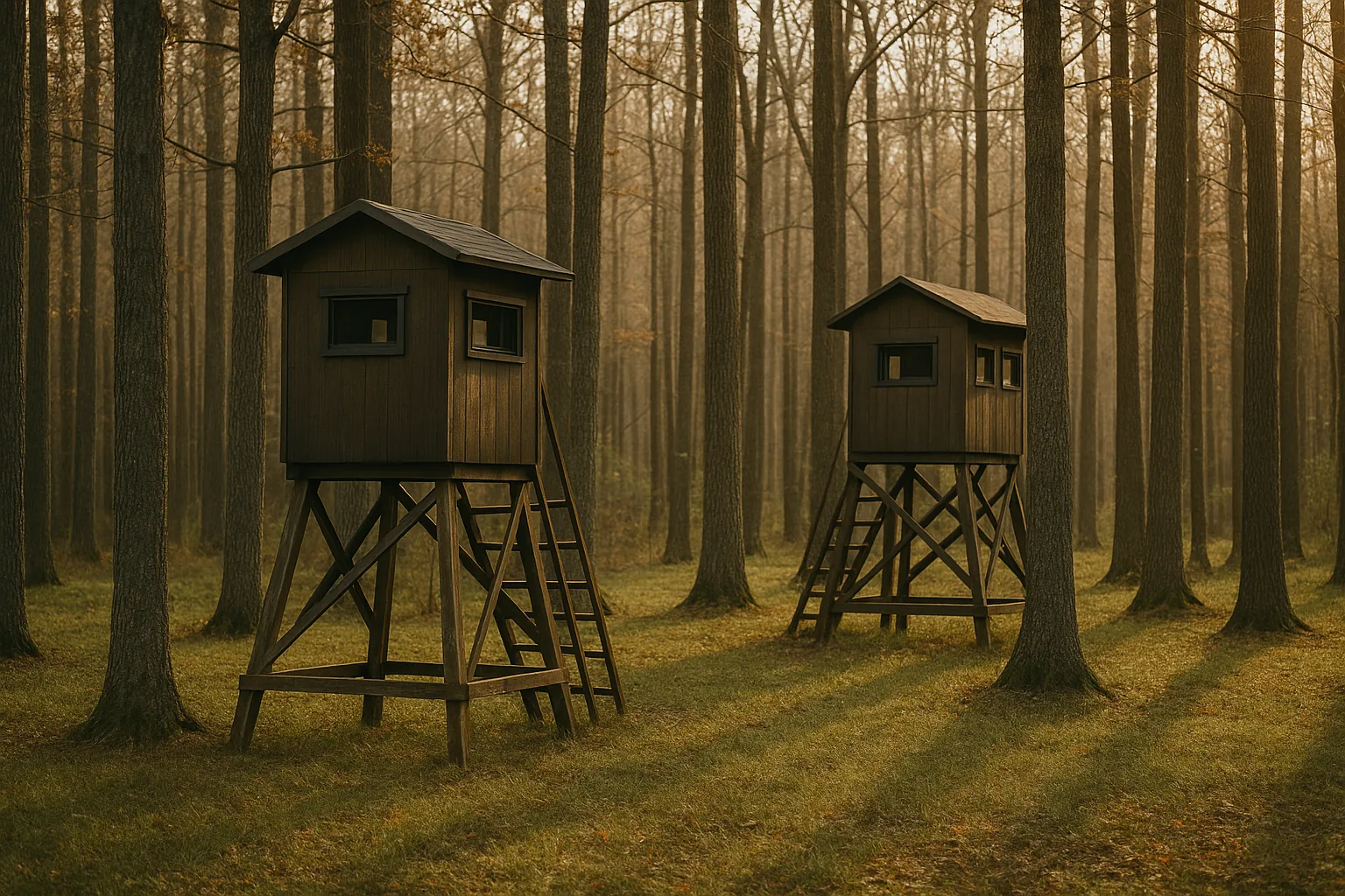 Hunting deer stands in forest